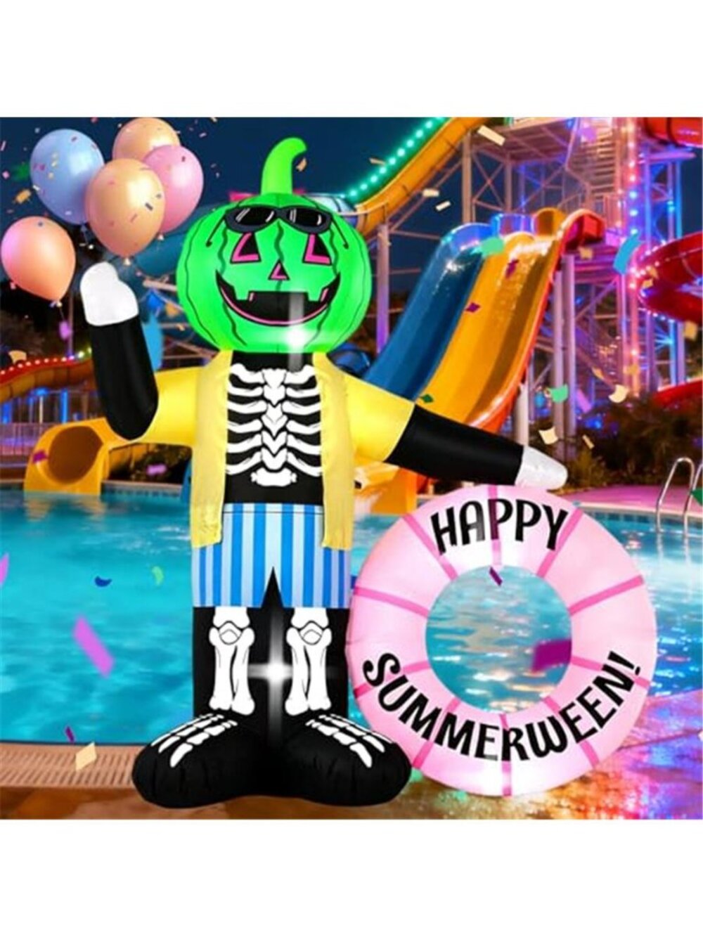 6FT Summerween Inflatable Decoration Zombie Watermelon Man with LED Lights